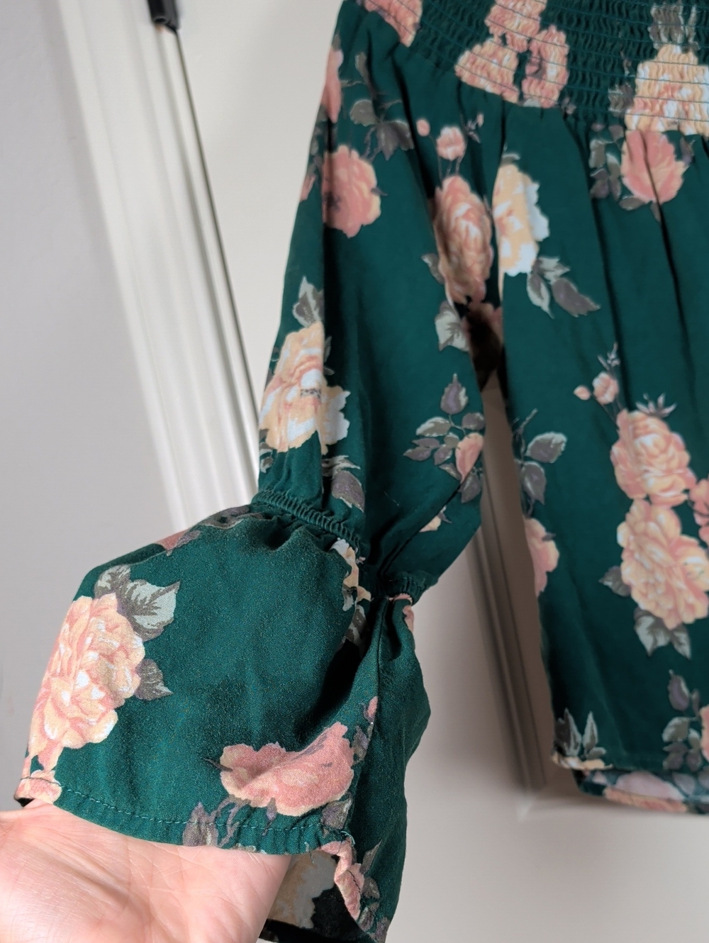 Heart Hips Green Floral Off-Shoulder Tie-Front Blouse - Picture 5 of 10